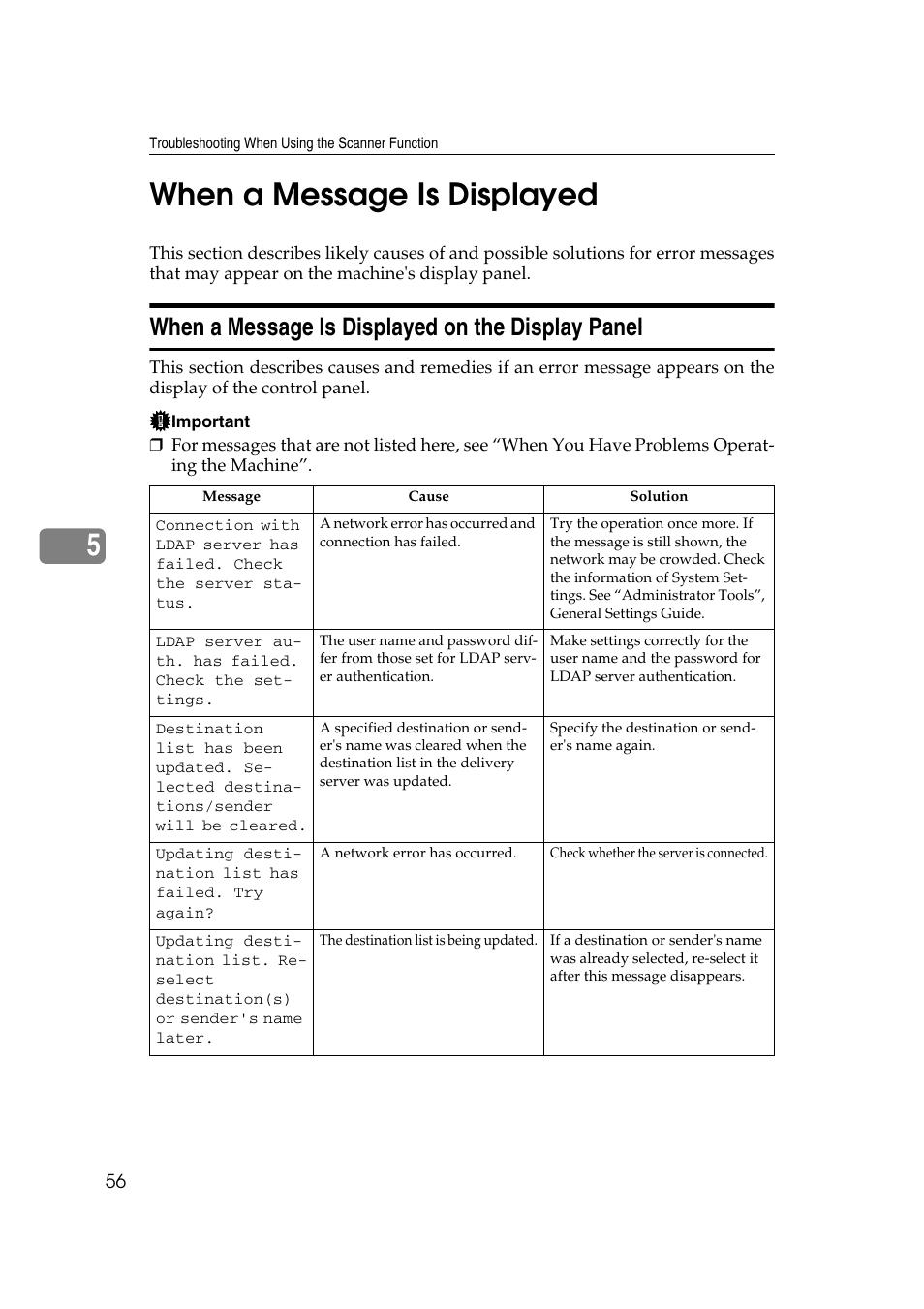 When a message is displayed, When a message is displayed on the display panel, 5when a message is displayed | Ricoh Aficio RPCS MP 2000 User Manual | Page 62 / 108