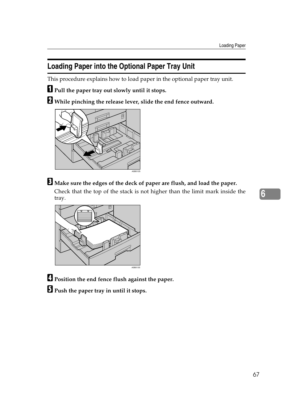Loading paper into the optional paper tray unit | Ricoh Aficio RPCS MP 2000 User Manual | Page 73 / 108