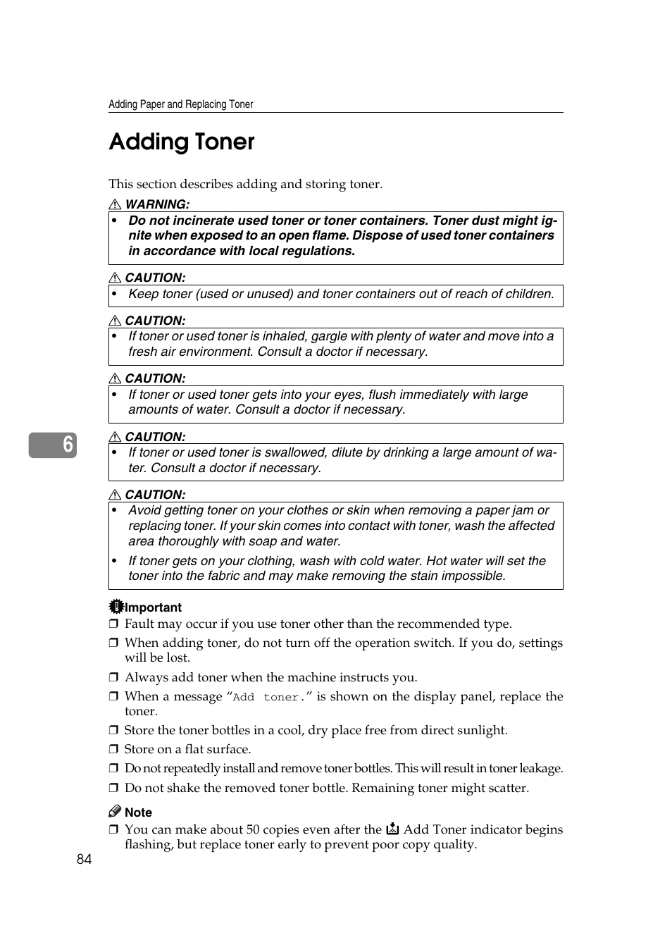 Adding toner, 6adding toner | Ricoh Aficio RPCS MP 2000 User Manual | Page 90 / 108