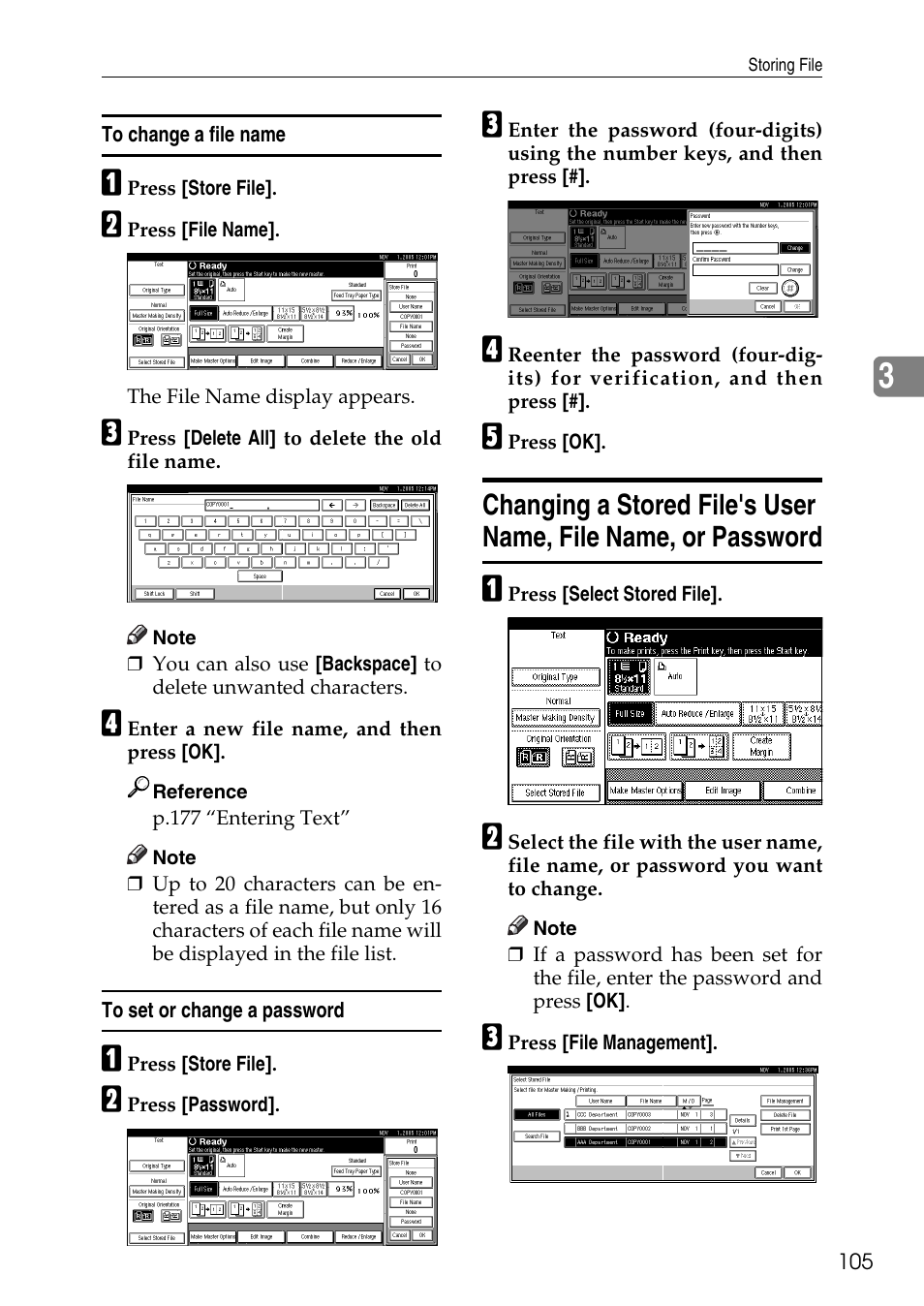To change a file name, To set or change a password | Ricoh LDD280 User Manual | Page 117 / 204