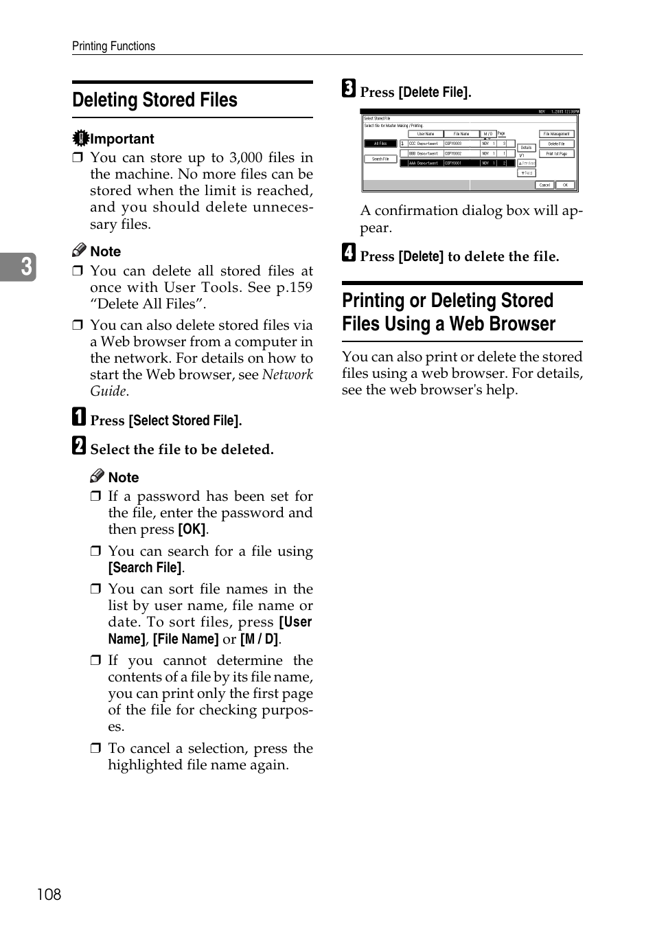 Deleting stored files, When printing on small size paper | Ricoh LDD280 User Manual | Page 120 / 204