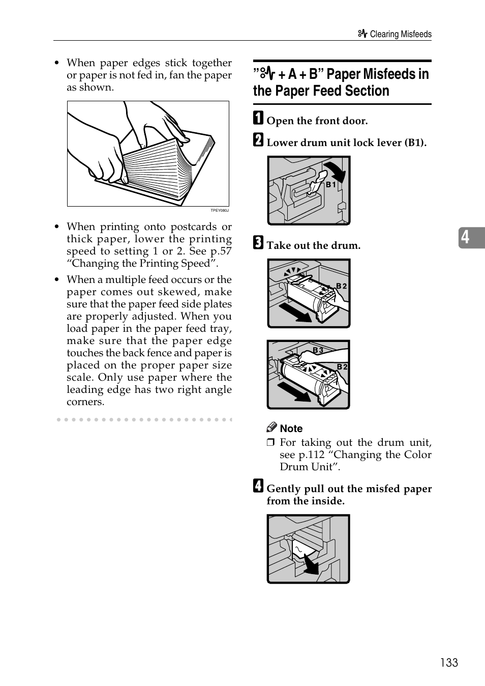 A + b” paper misfeeds in the paper feed section | Ricoh LDD280 User Manual | Page 145 / 204