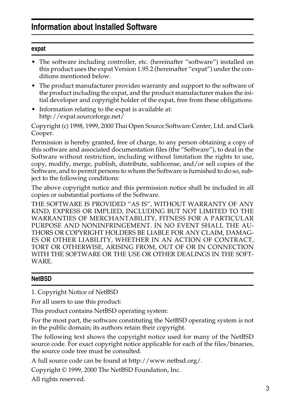 Information about installed software, Expat, Netbsd | Ricoh LDD280 User Manual | Page 15 / 204