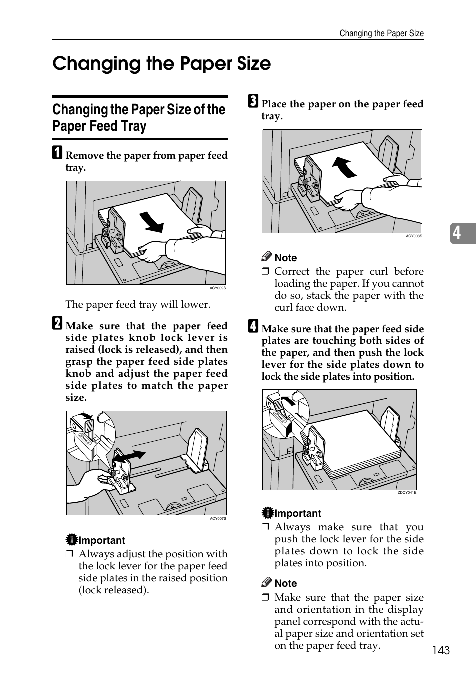 Changing the paper size, Changing the paper size of the paper feed tray, 4changing the paper size | Ricoh LDD280 User Manual | Page 155 / 204