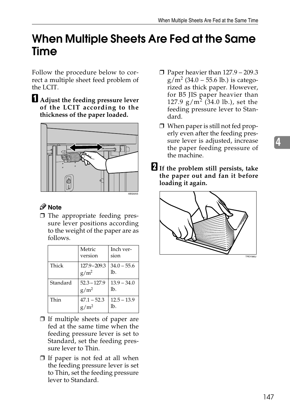 When multiple sheets are fed at the same time, 4when multiple sheets are fed at the same time | Ricoh LDD280 User Manual | Page 159 / 204