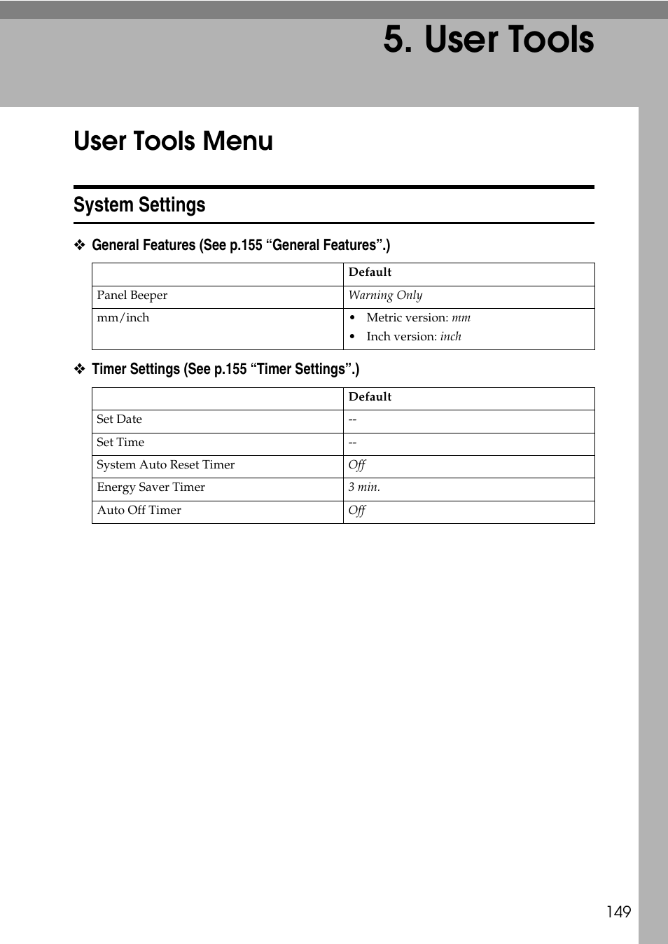  user tools, User tools menu, System settings | User tools | Ricoh LDD280 User Manual | Page 161 / 204