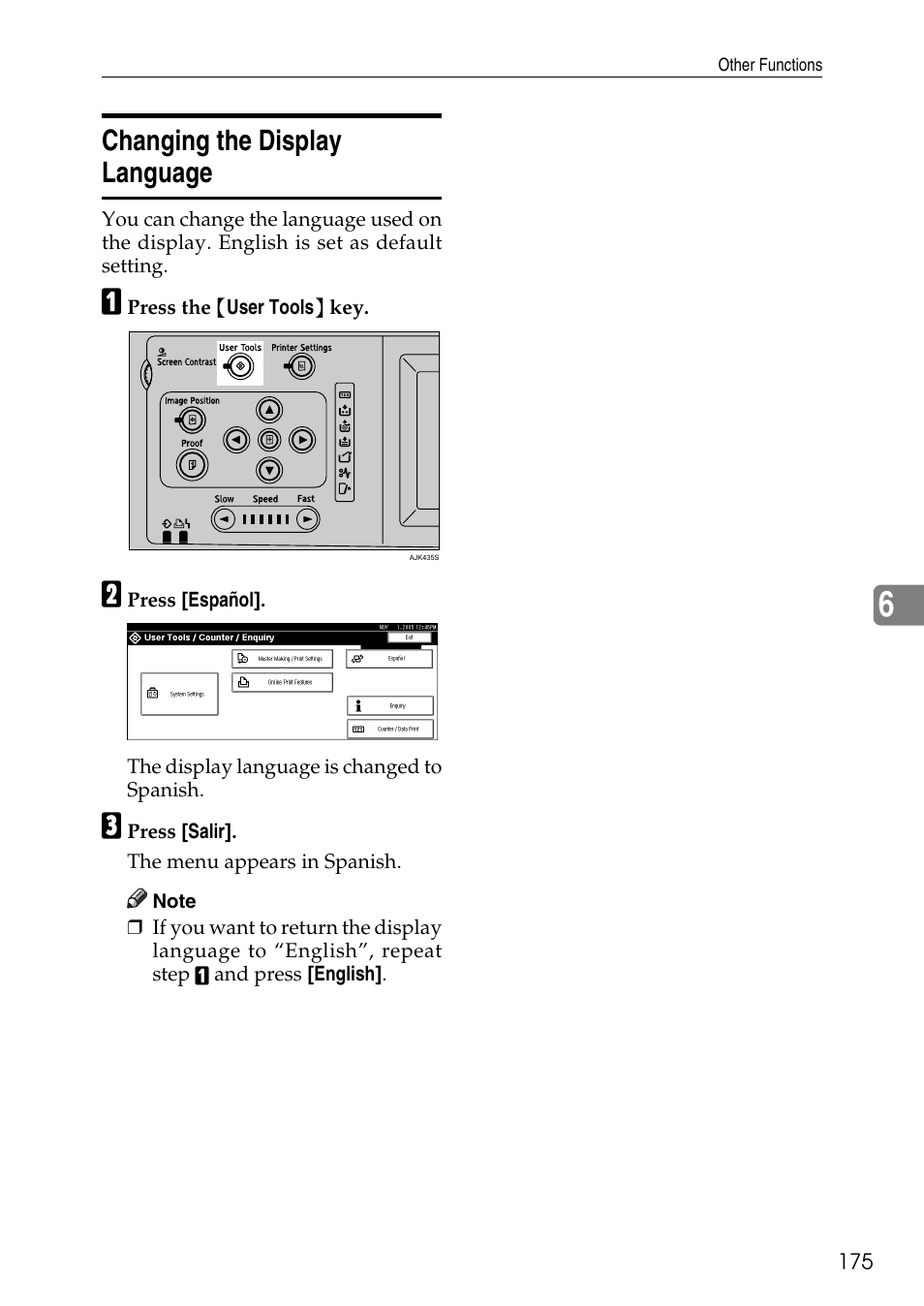 Changing the display language | Ricoh LDD280 User Manual | Page 187 / 204