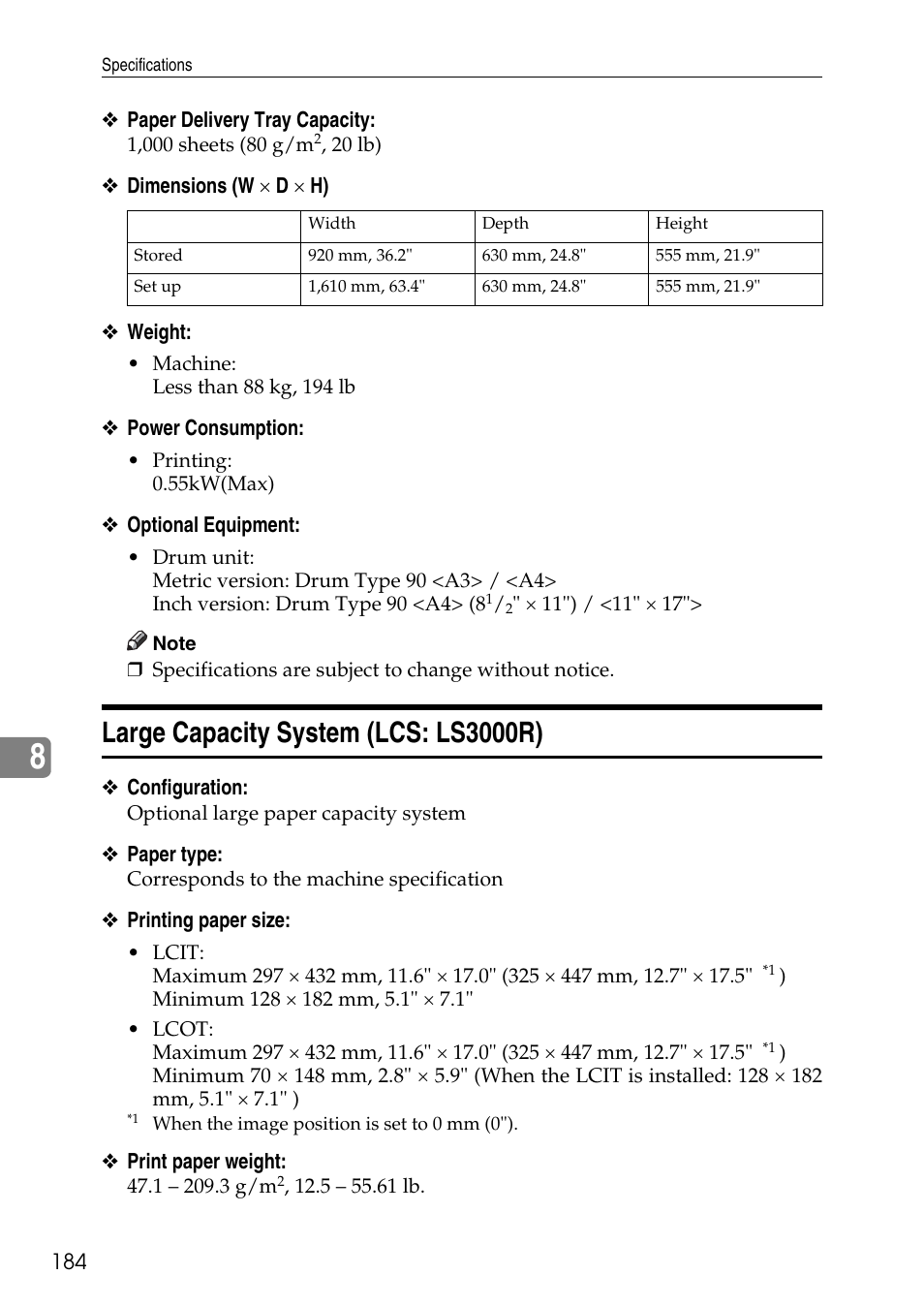 Large capacity system (lcs: ls3000r) | Ricoh LDD280 User Manual | Page 196 / 204