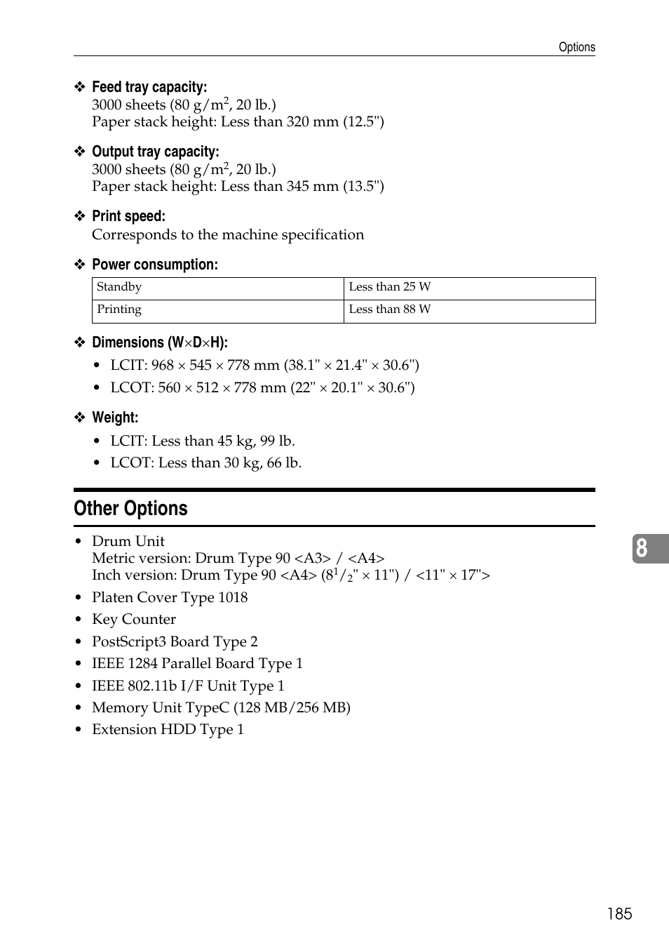 Other options | Ricoh LDD280 User Manual | Page 197 / 204