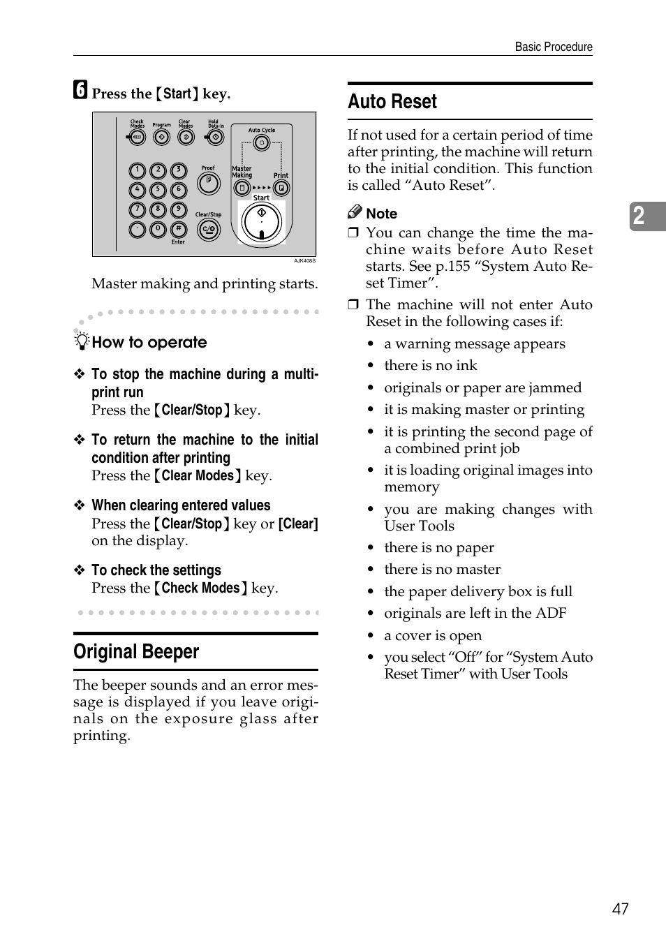 Original beeper, Auto reset, Original beeper auto reset | Ricoh LDD280 User Manual | Page 59 / 204