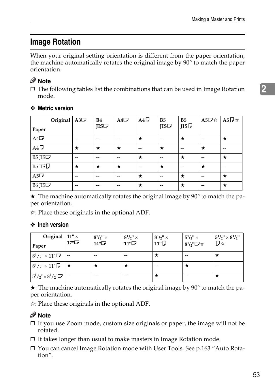 Image rotation, See p.53 “image rotation, Metric version | Inch version | Ricoh LDD280 User Manual | Page 65 / 204