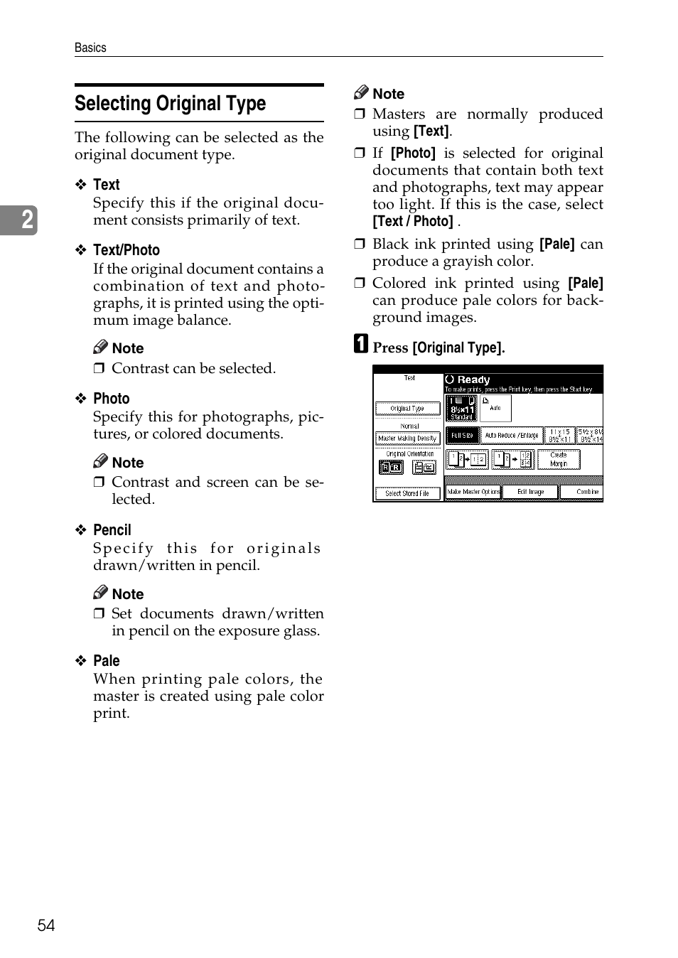 Selecting original type, P.54 “selecting original type | Ricoh LDD280 User Manual | Page 66 / 204