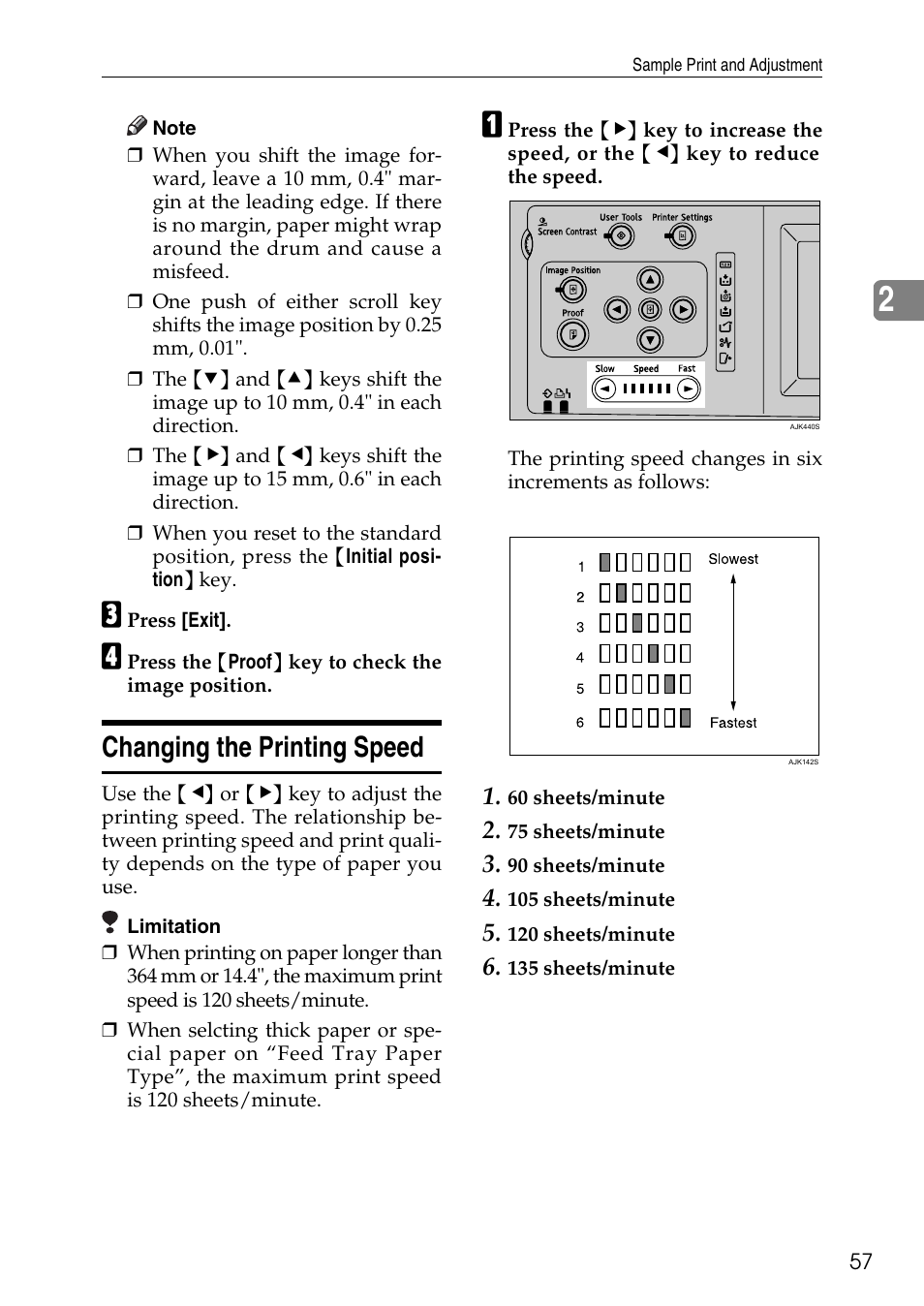 Changing the printing speed, P.57 “changing the printing speed | Ricoh LDD280 User Manual | Page 69 / 204