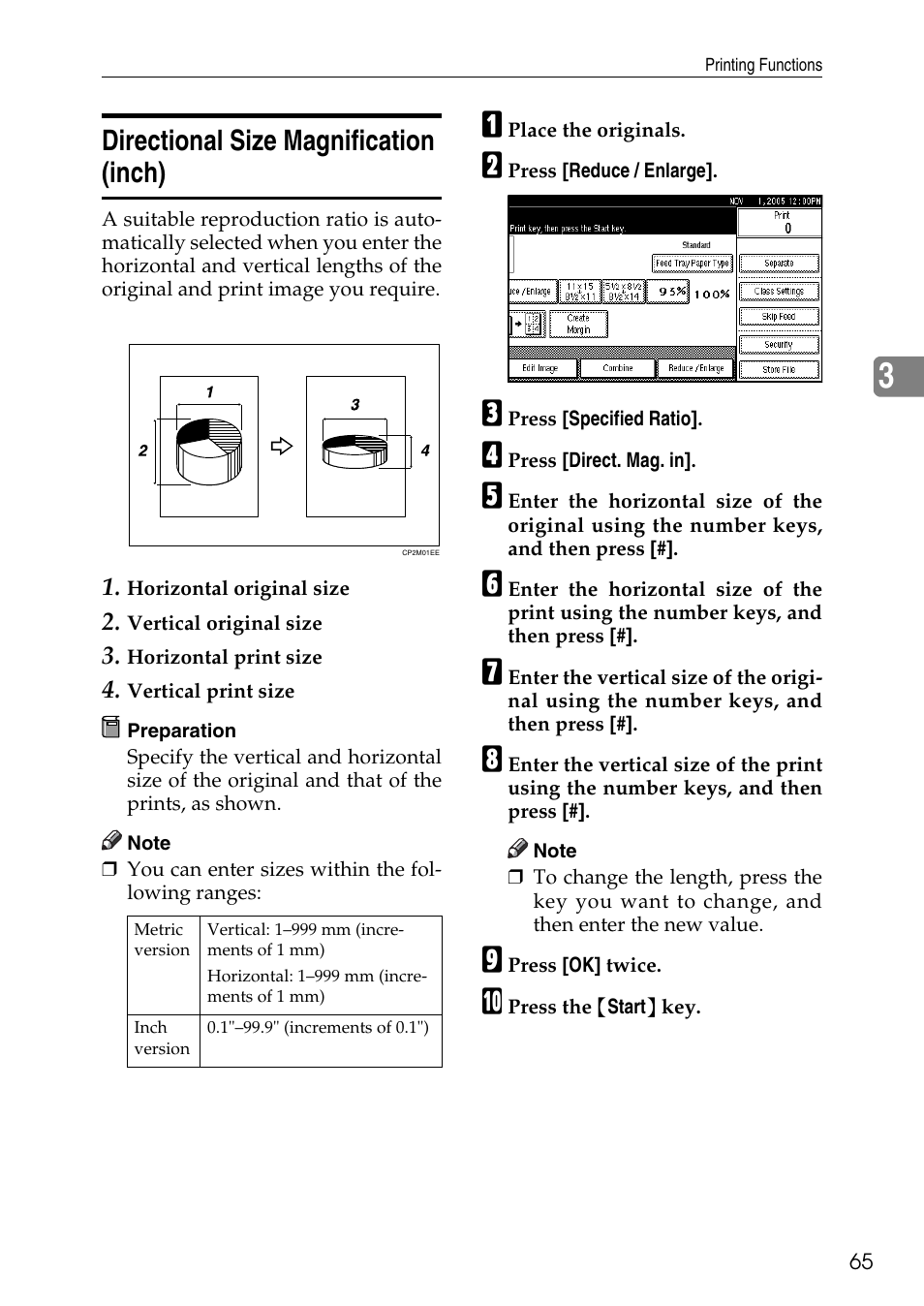 Directional size magnification (inch), See p.65 “directional size magnifi- cation (inch) | Ricoh LDD280 User Manual | Page 77 / 204