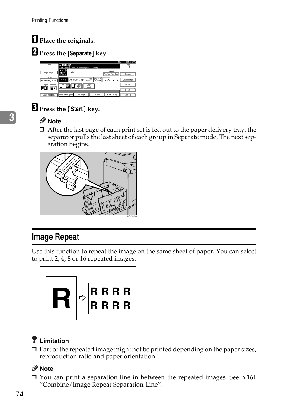 Image repeat, P.74 “image repeat | Ricoh LDD280 User Manual | Page 86 / 204