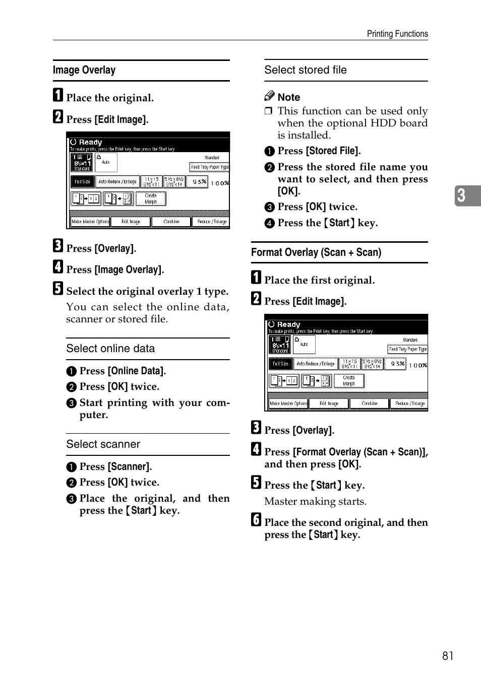 Image overlay, Format overlay (scan + scan) | Ricoh LDD280 User Manual | Page 93 / 204