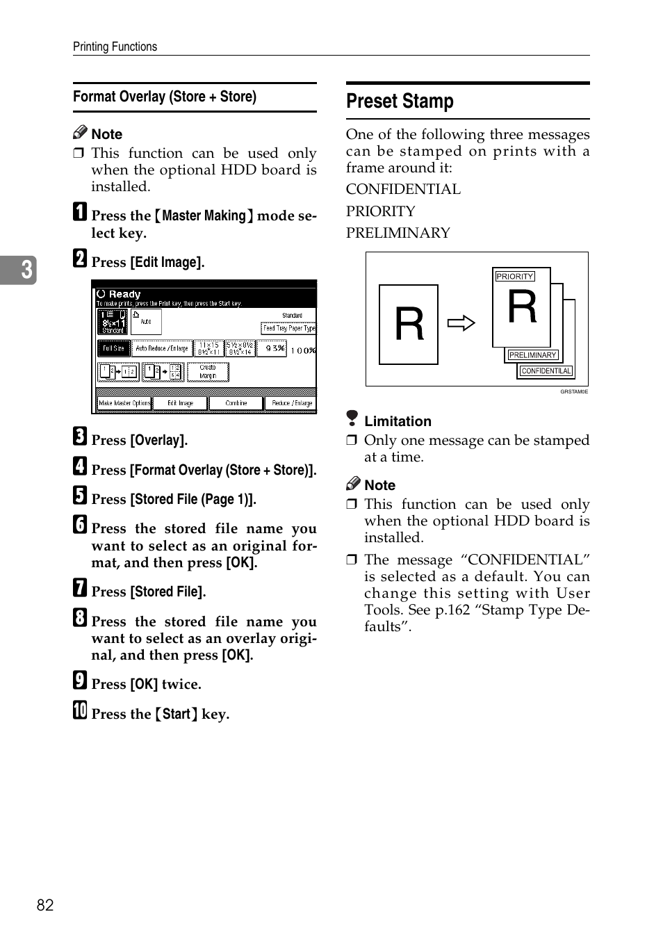 Format overlay (store + store), Preset stamp, See p.82 “preset stamp | Ricoh LDD280 User Manual | Page 94 / 204