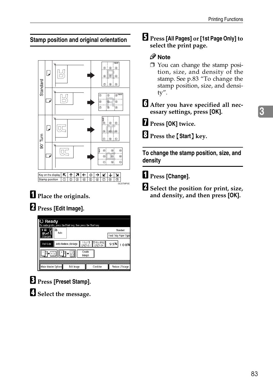 Stamp position and original orientation, To change the stamp position, size, and density | Ricoh LDD280 User Manual | Page 95 / 204