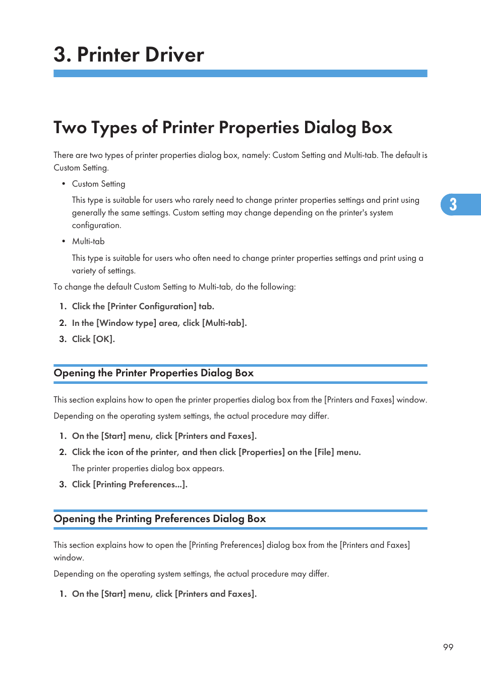 Printer driver, Two types of printer properties dialog box, Opening the printer properties dialog box | Opening the printing preferences dialog box | Ricoh Aficio GX7000 User Manual | Page 101 / 272