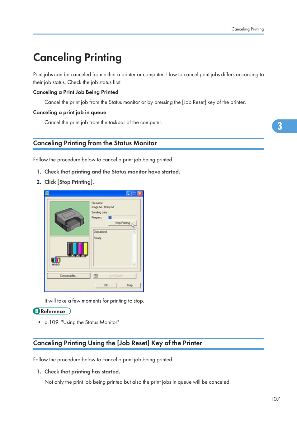 Canceling printing, Canceling printing from the status monitor | Ricoh Aficio GX7000 User Manual | Page 109 / 272