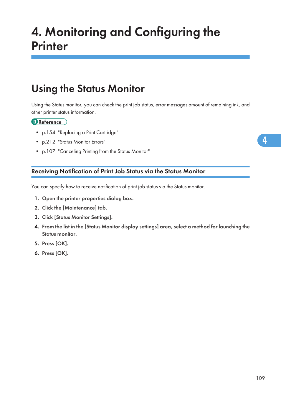 Monitoring and configuring the printer, Using the status monitor | Ricoh Aficio GX7000 User Manual | Page 111 / 272