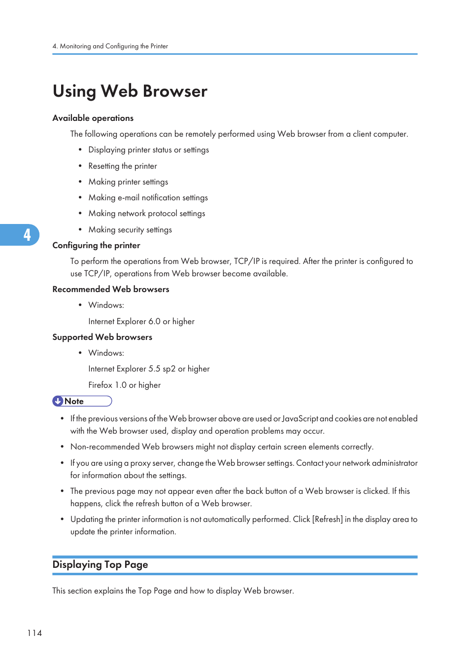 Using web browser | Ricoh Aficio GX7000 User Manual | Page 116 / 272