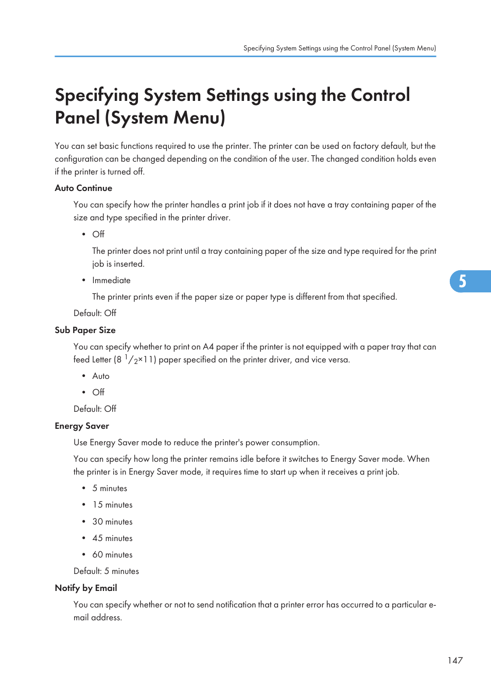 Control panel (system menu) | Ricoh Aficio GX7000 User Manual | Page 149 / 272