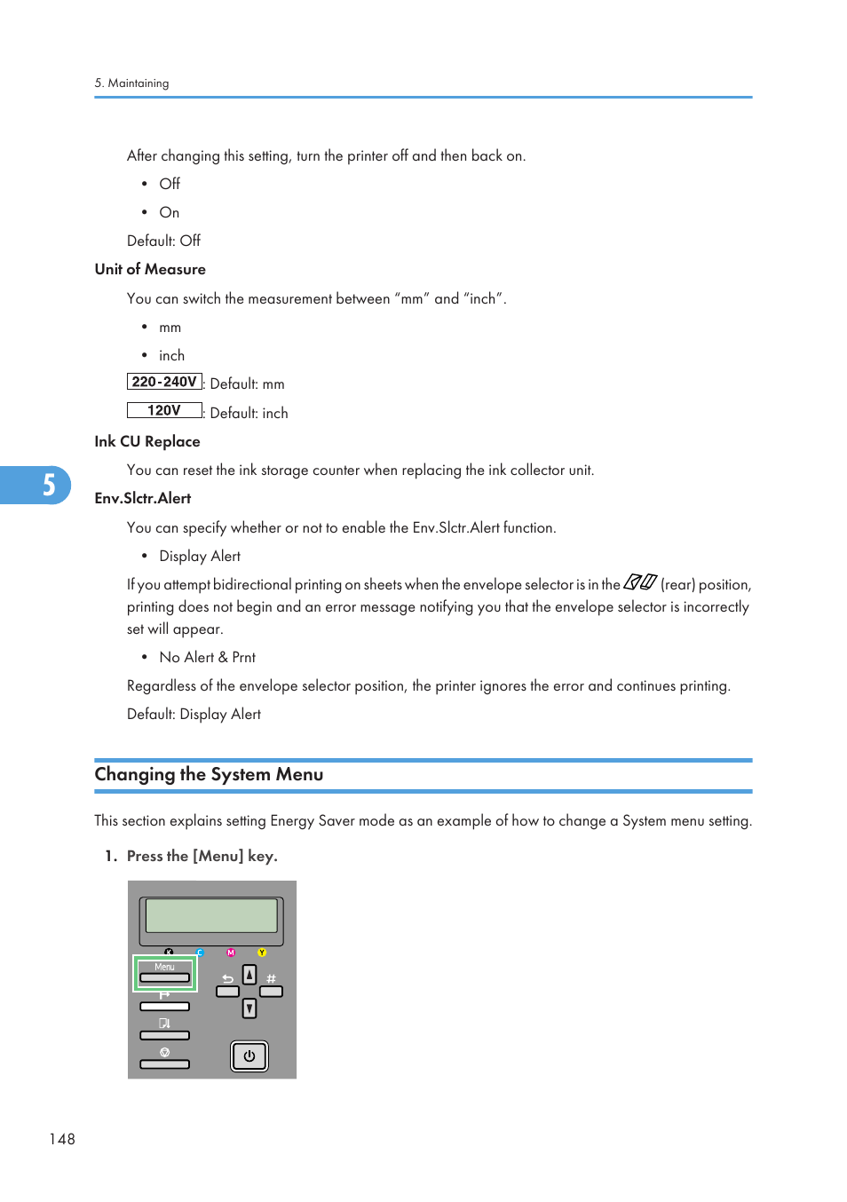Changing the system menu | Ricoh Aficio GX7000 User Manual | Page 150 / 272