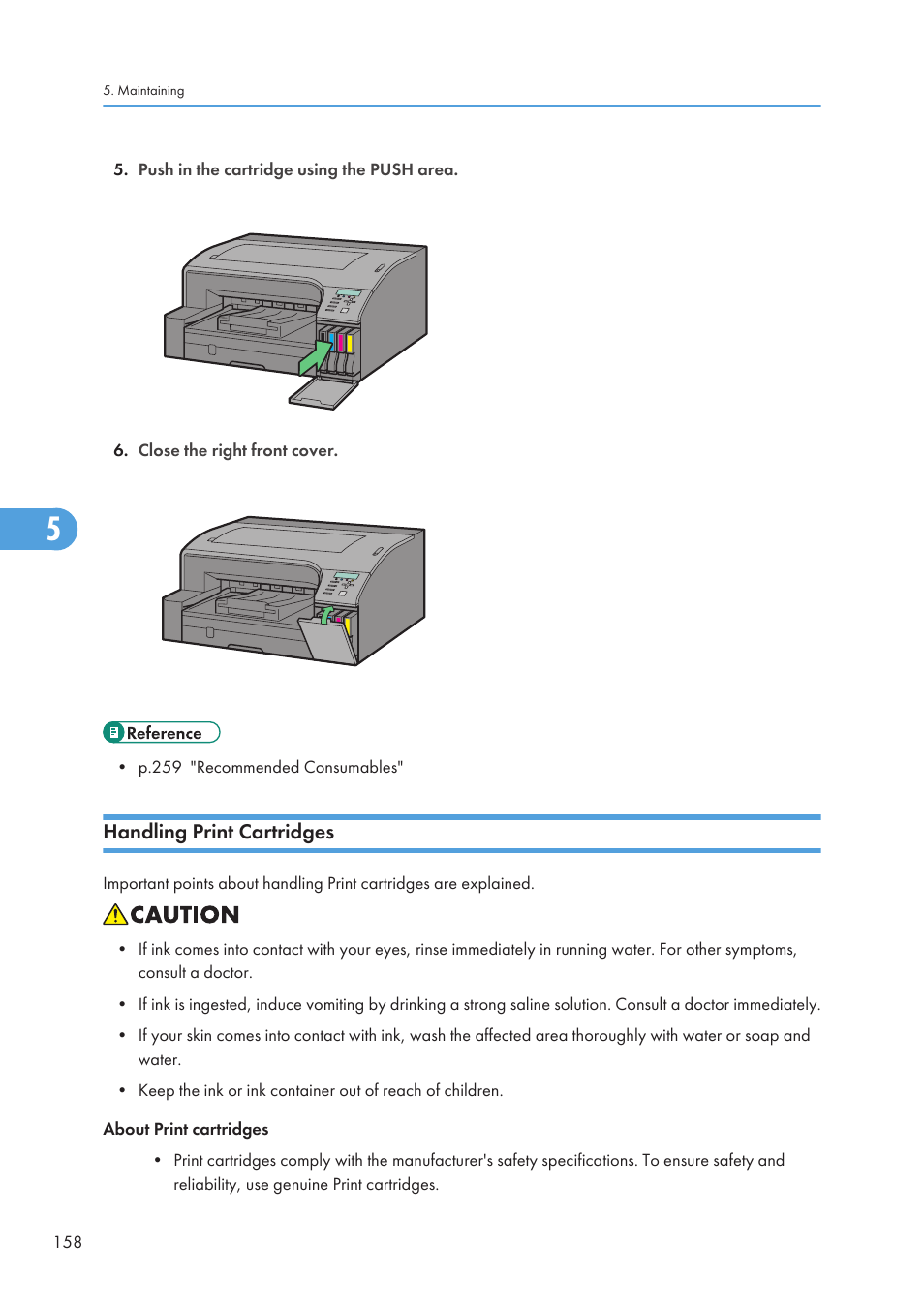 Handling print cartridges | Ricoh Aficio GX7000 User Manual | Page 160 / 272