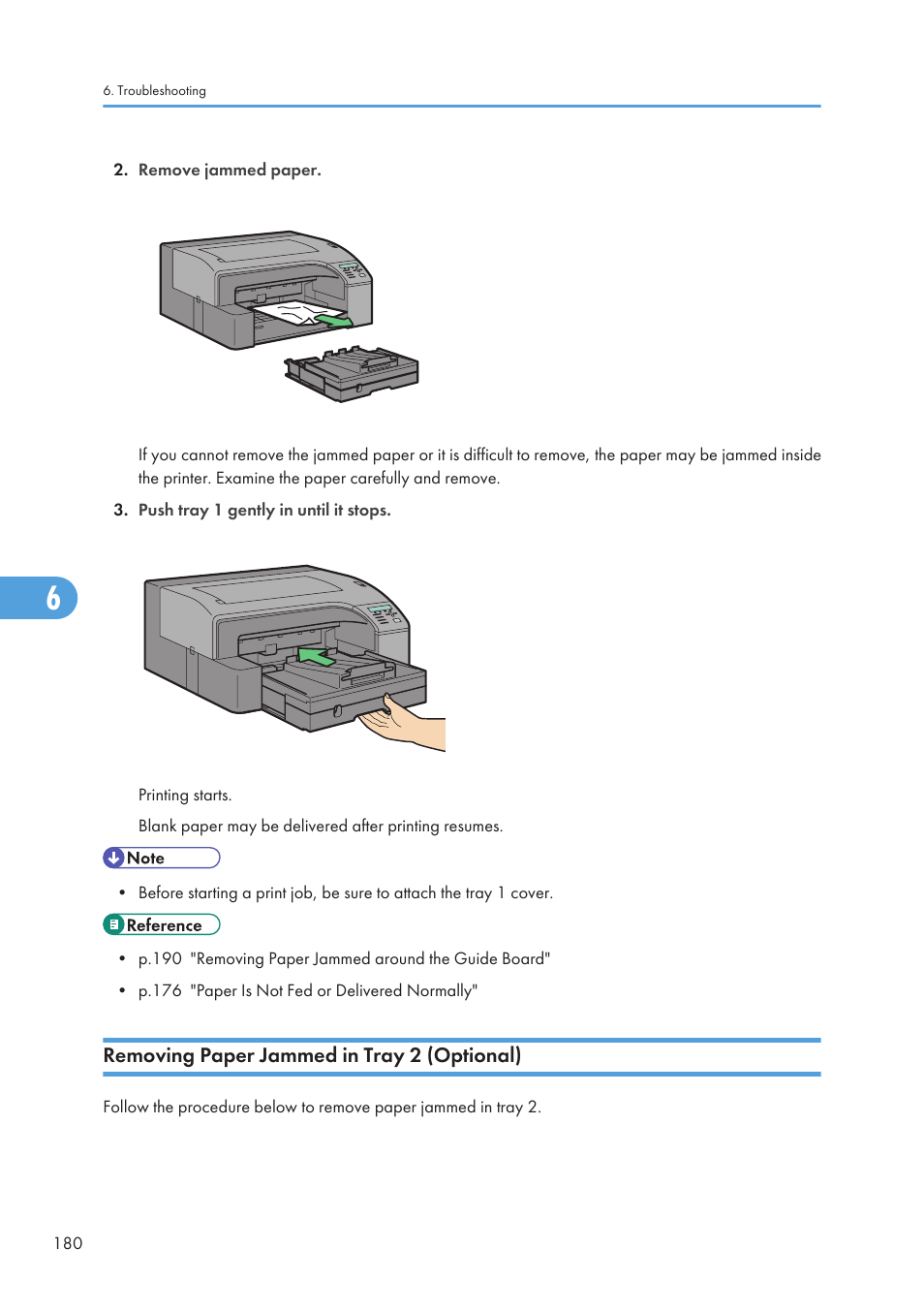 Removing paper jammed in tray 2 (optional) | Ricoh Aficio GX7000 User Manual | Page 182 / 272