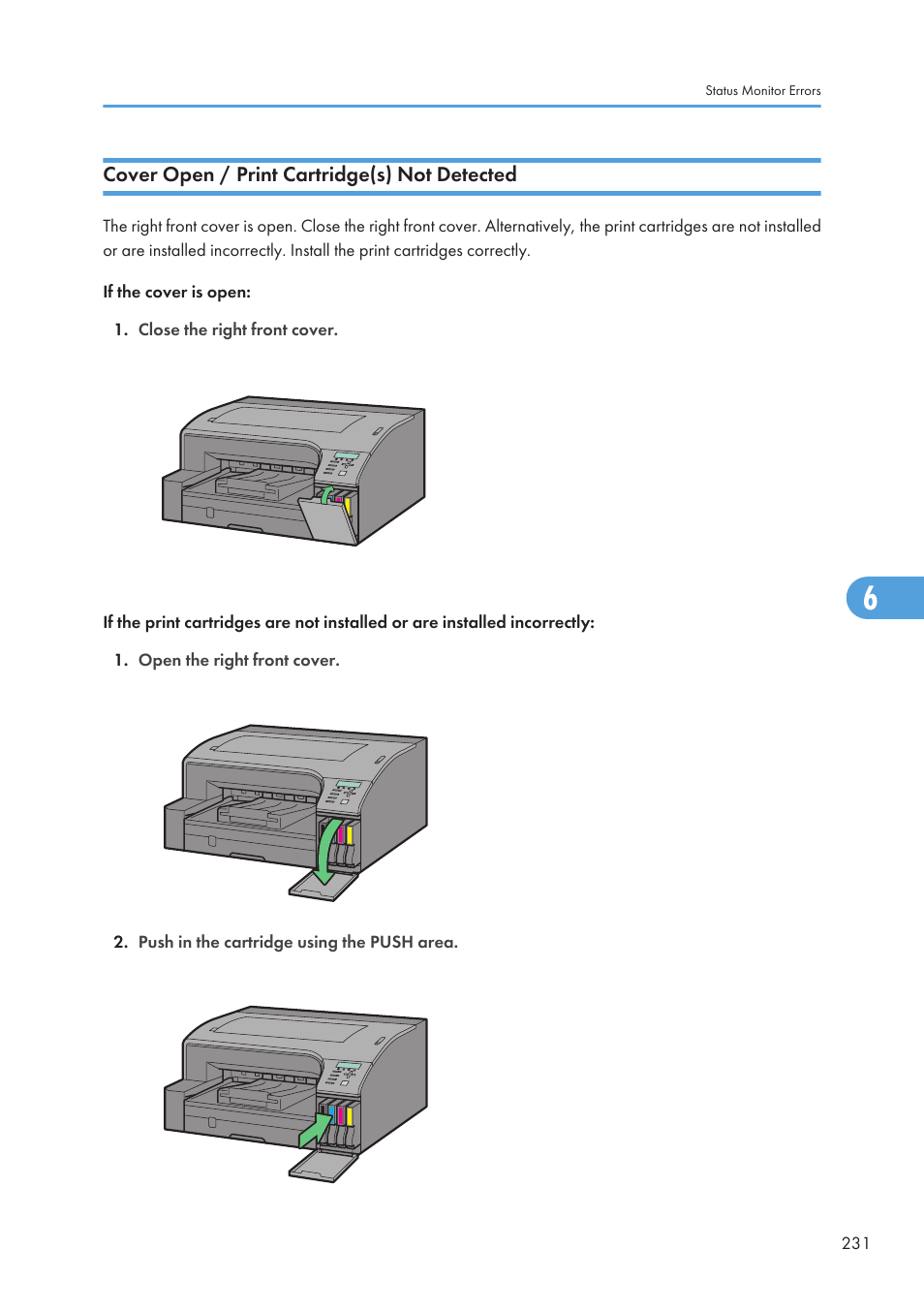 Cover open / print cartridge(s) not detected | Ricoh Aficio GX7000 User Manual | Page 233 / 272