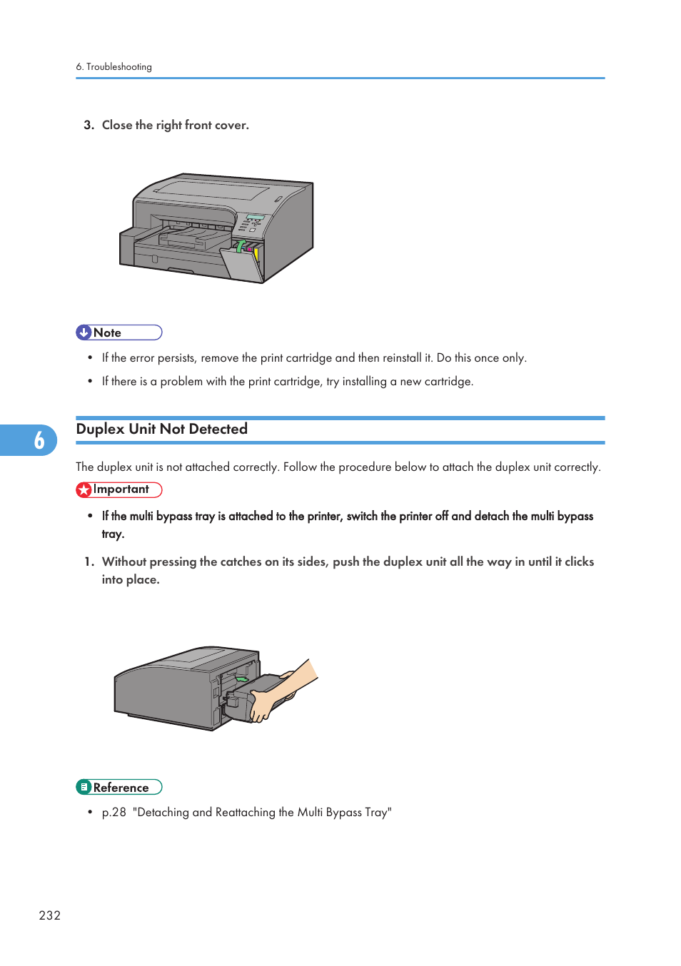 Duplex unit not detected, See p.232 "duplex unit not detected | Ricoh Aficio GX7000 User Manual | Page 234 / 272