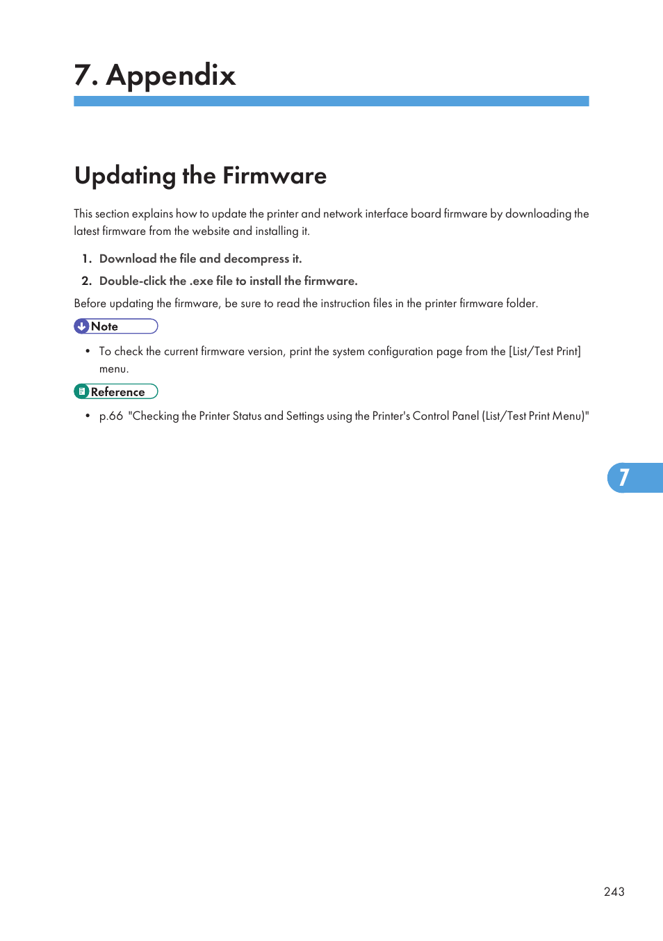 Appendix, Updating the firmware | Ricoh Aficio GX7000 User Manual | Page 245 / 272