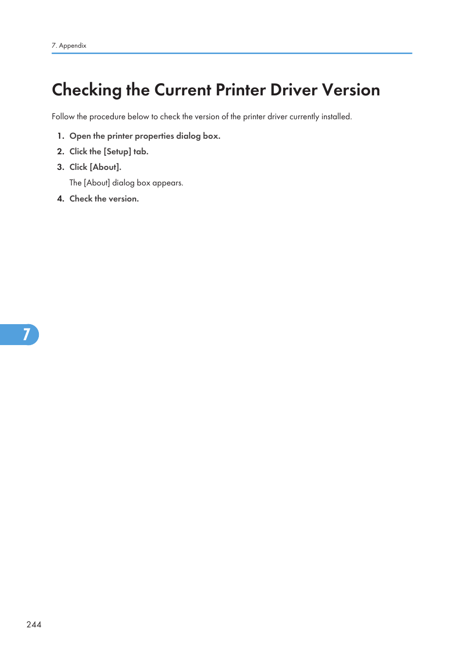 Checking the current printer driver version | Ricoh Aficio GX7000 User Manual | Page 246 / 272