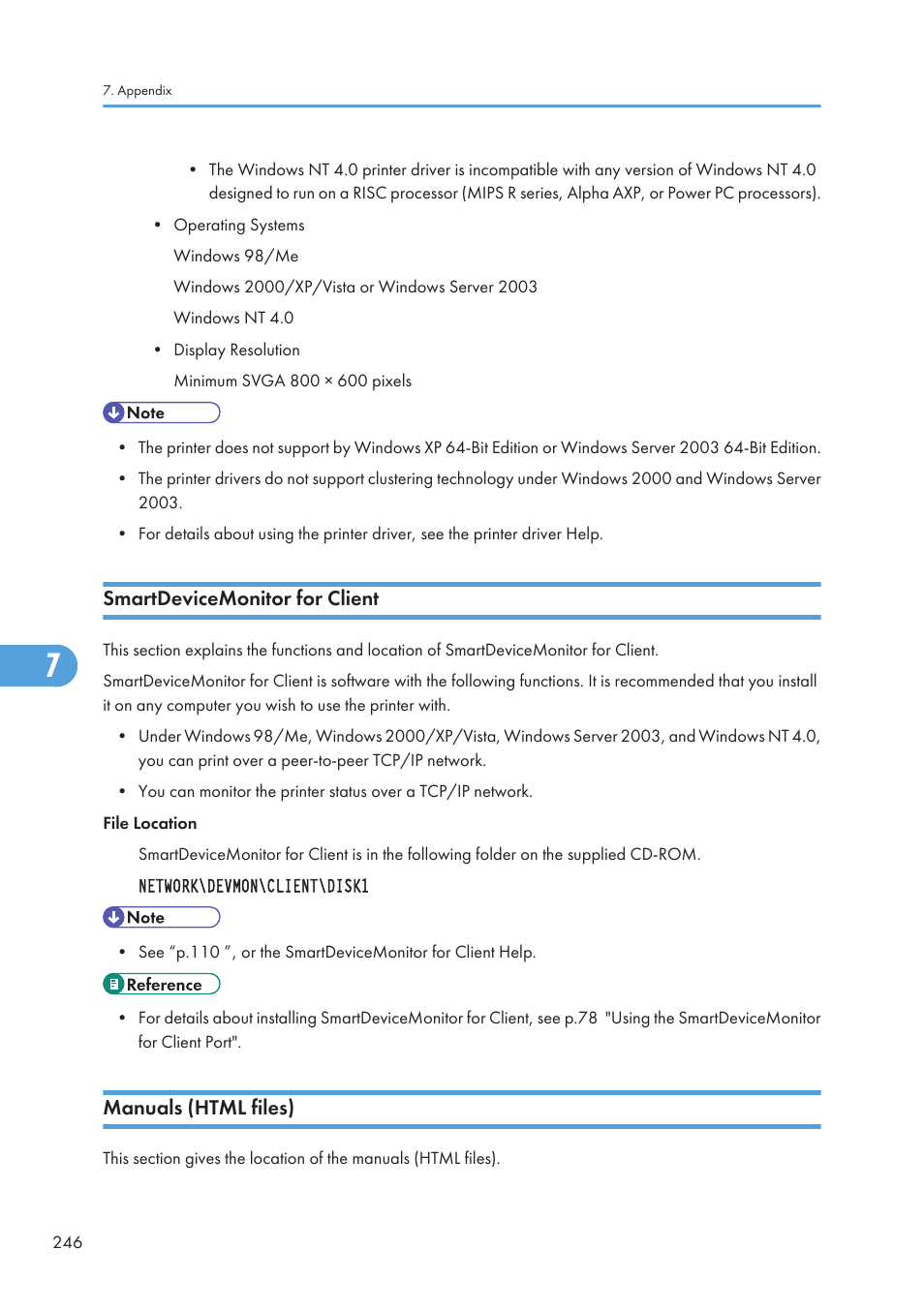 Smartdevicemonitor for client, Manuals (html files), Smartdevicemonitor for client manuals (html files) | Ricoh Aficio GX7000 User Manual | Page 248 / 272