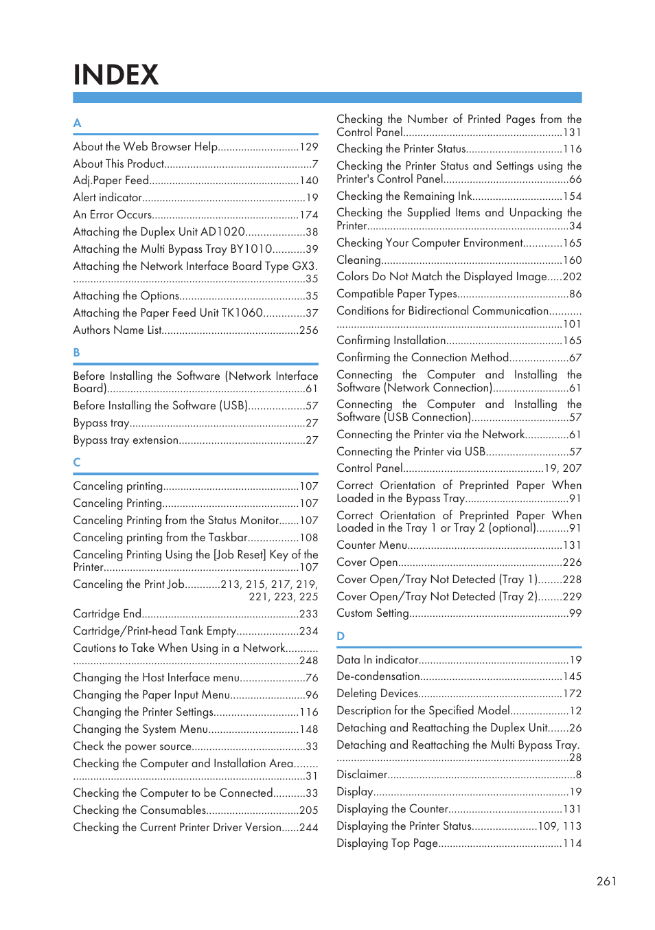 Index | Ricoh Aficio GX7000 User Manual | Page 263 / 272