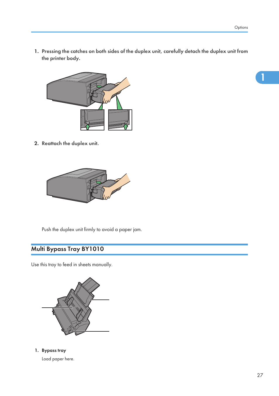 Multi bypass tray by1010 | Ricoh Aficio GX7000 User Manual | Page 29 / 272