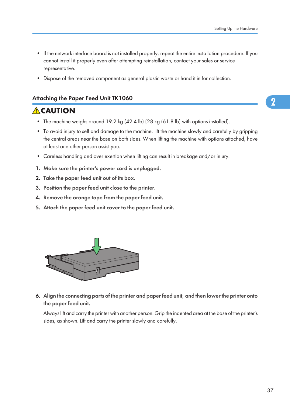 Attaching the paper feed unit tk1060 | Ricoh Aficio GX7000 User Manual | Page 39 / 272