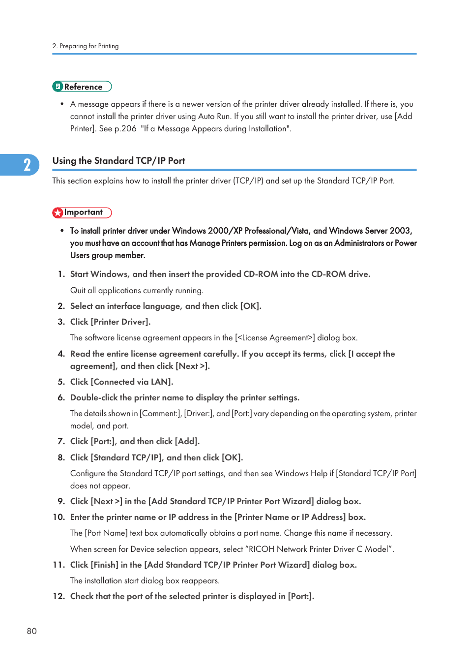 Using the standard tcp/ip port | Ricoh Aficio GX7000 User Manual | Page 82 / 272