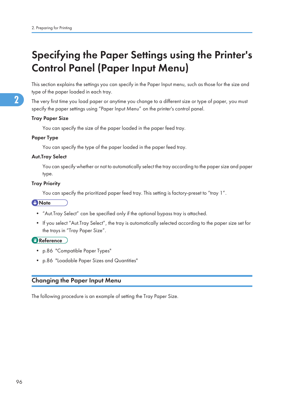Changing the paper input menu | Ricoh Aficio GX7000 User Manual | Page 98 / 272