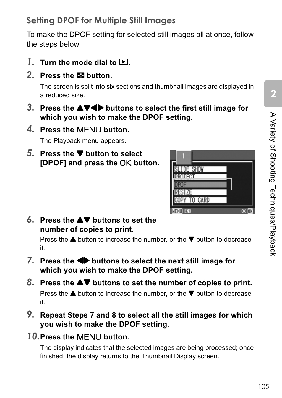 Setting dpof for multiple still images | Ricoh Caplio GX8 User Manual | Page 108 / 180