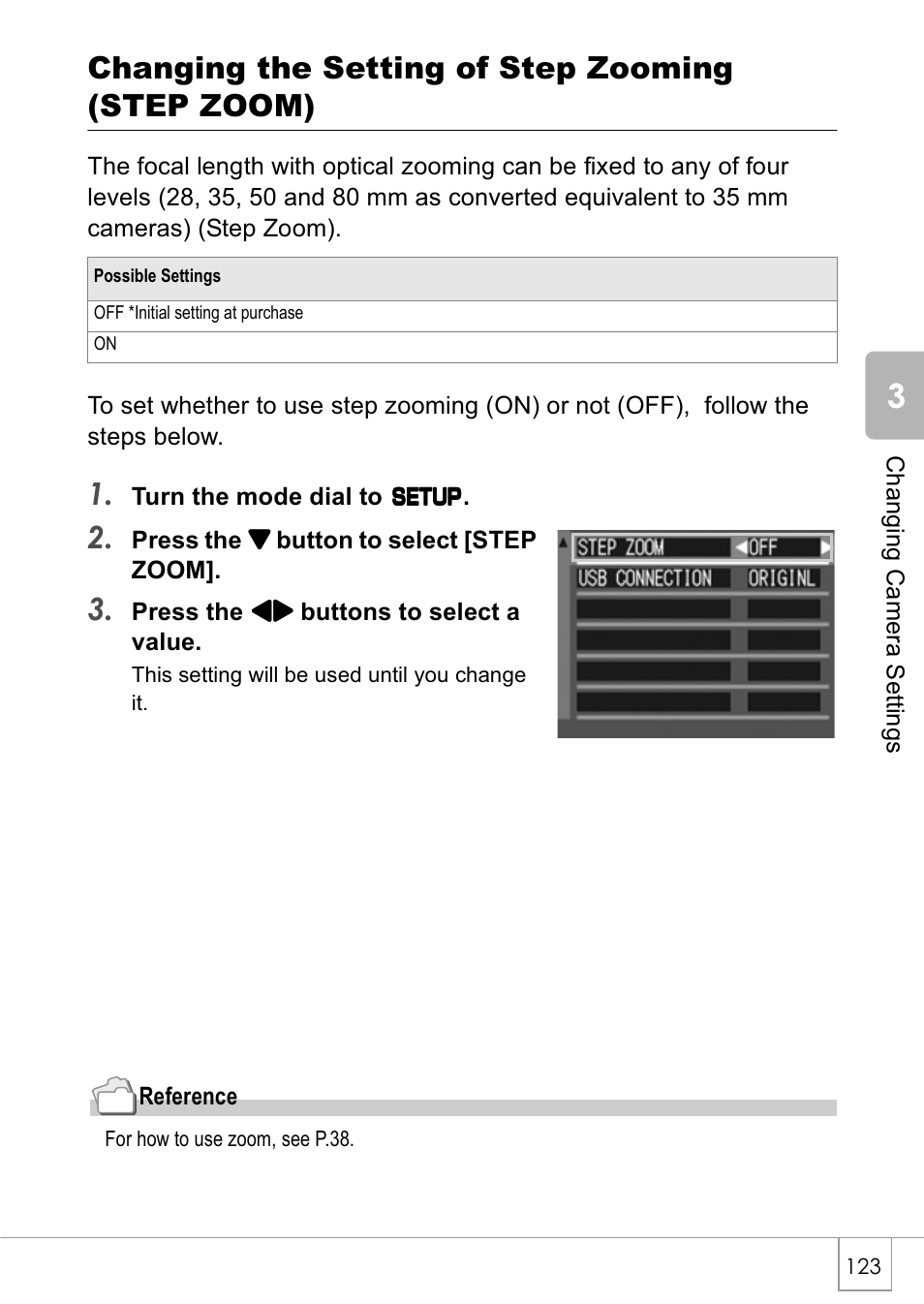 Changing the setting of step zooming (step zoom) | Ricoh Caplio GX8 User Manual | Page 126 / 180