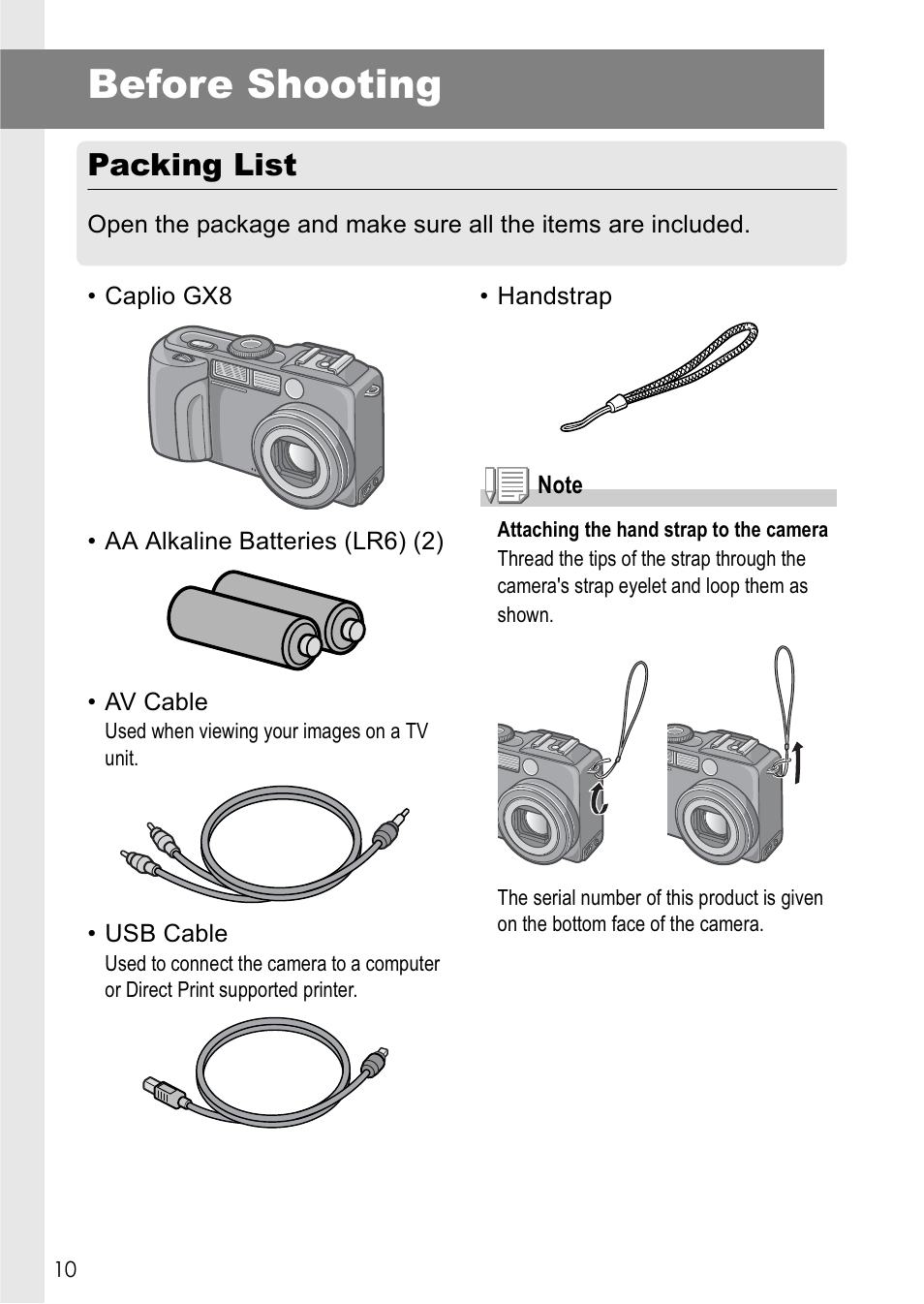 Before shooting, Packing list | Ricoh Caplio GX8 User Manual | Page 13 / 180