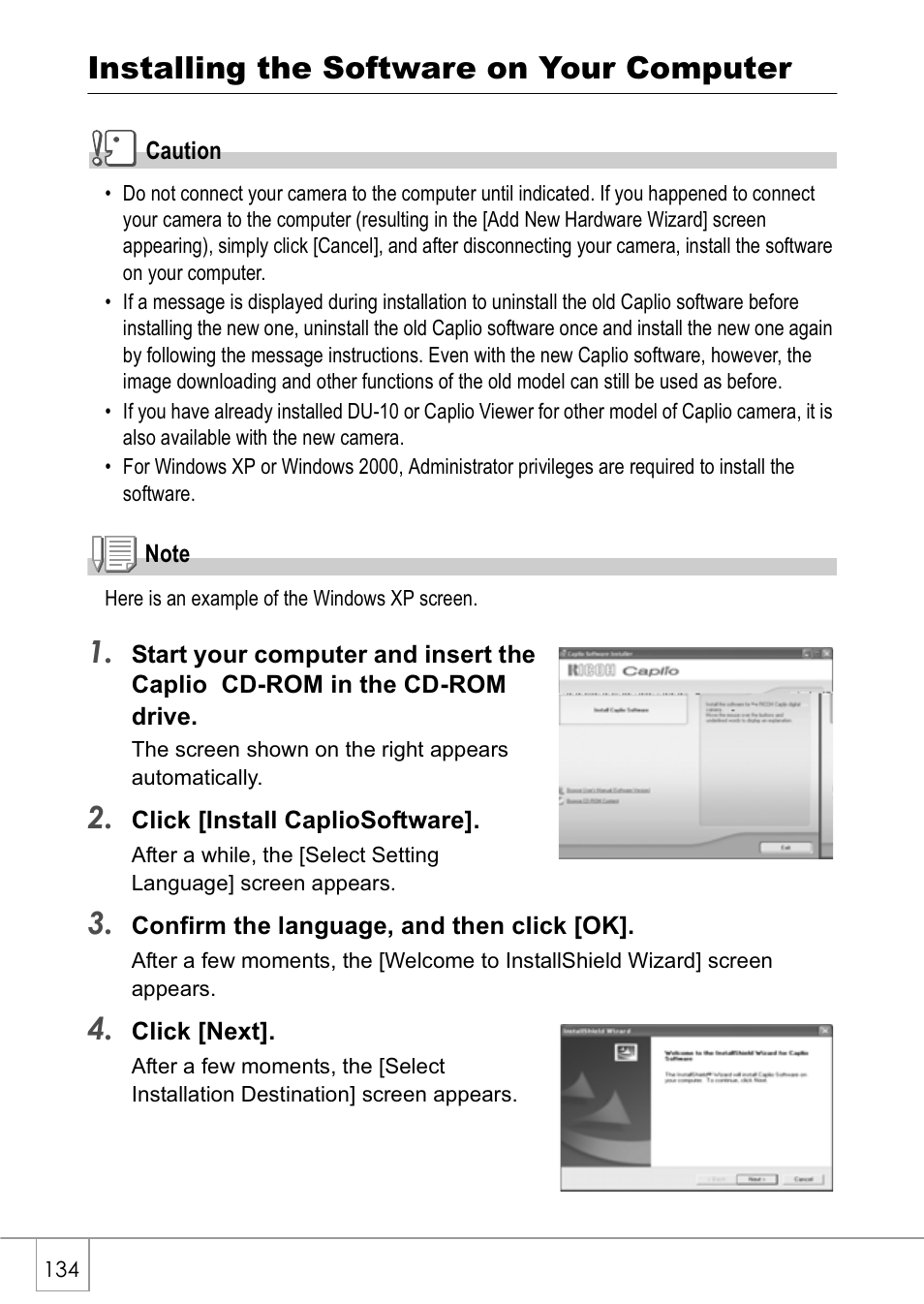 Installing the software on your computer | Ricoh Caplio GX8 User Manual | Page 137 / 180