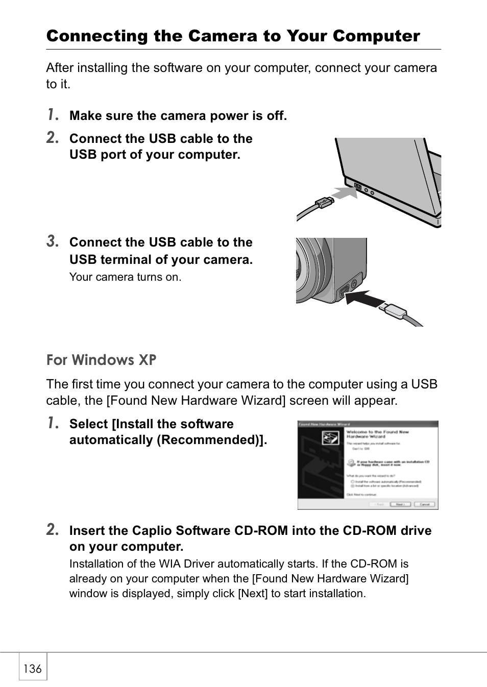 Connecting the camera to your computer | Ricoh Caplio GX8 User Manual | Page 139 / 180