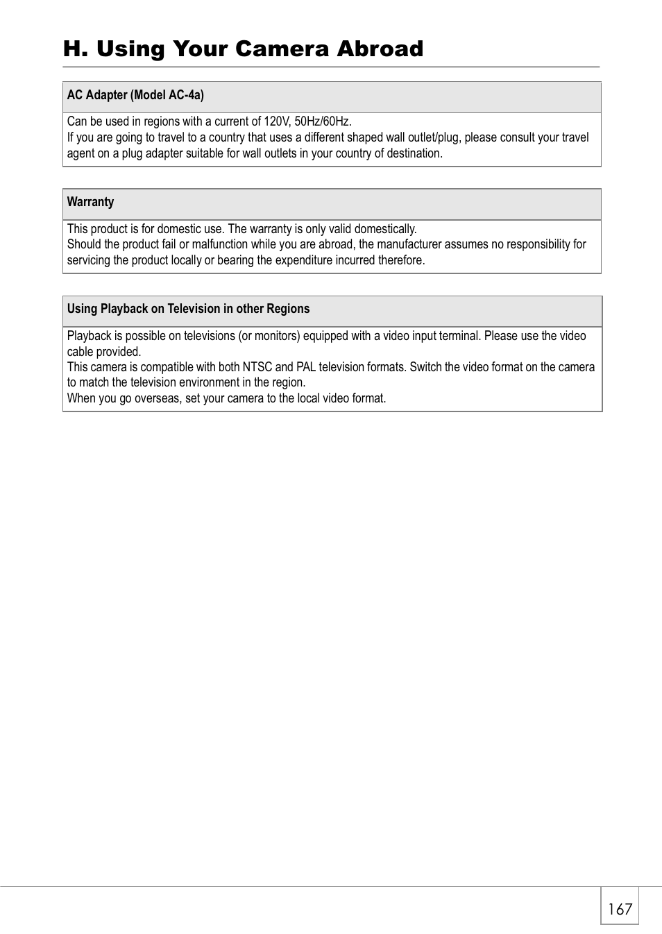 H. using your camera abroad | Ricoh Caplio GX8 User Manual | Page 170 / 180
