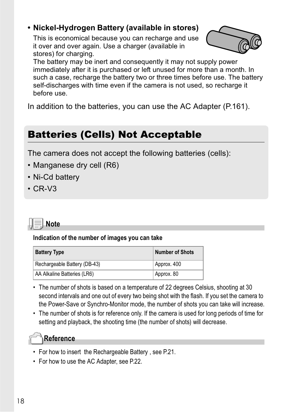 Batteries (cells) not acceptable | Ricoh Caplio GX8 User Manual | Page 21 / 180