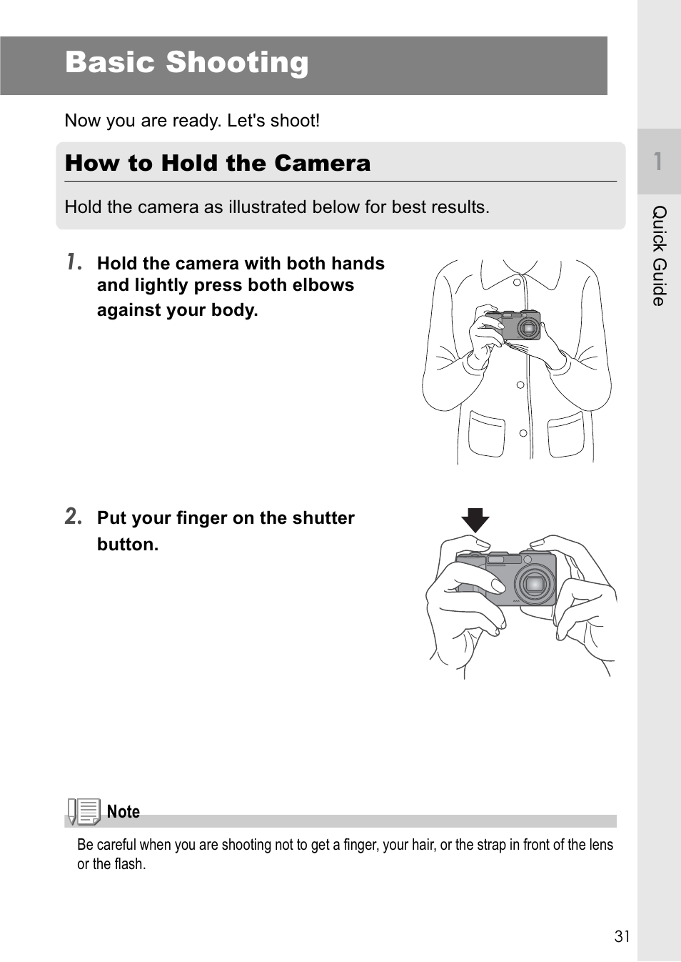Basic shooting, How to hold the camera | Ricoh Caplio GX8 User Manual | Page 34 / 180