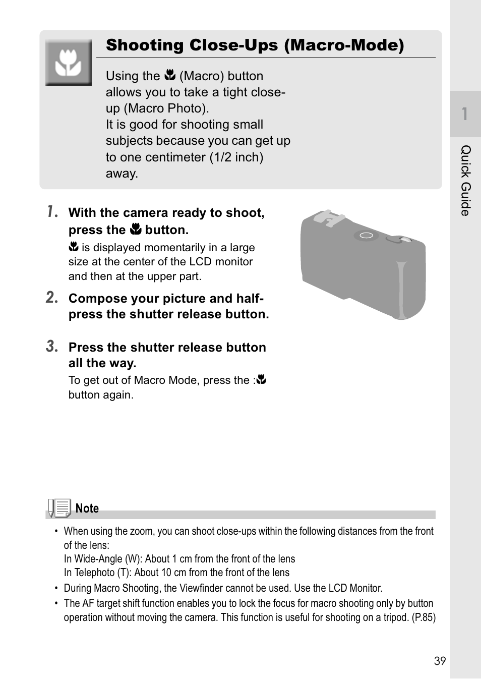Shooting close-ups (macro-mode) | Ricoh Caplio GX8 User Manual | Page 42 / 180