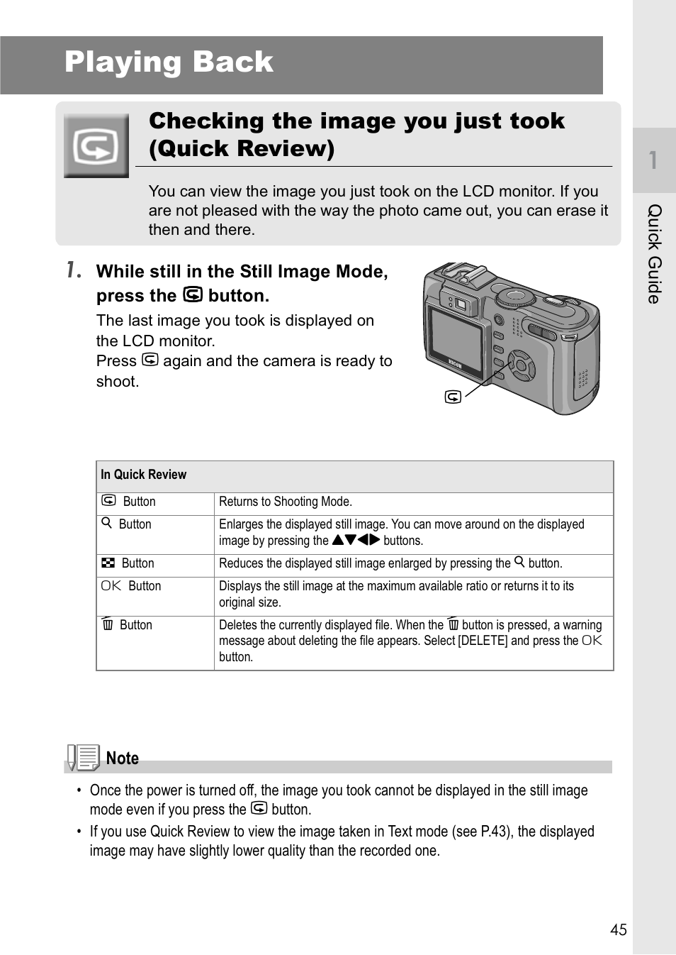 Playing back, Checking the image you just took (quick review) | Ricoh Caplio GX8 User Manual | Page 48 / 180